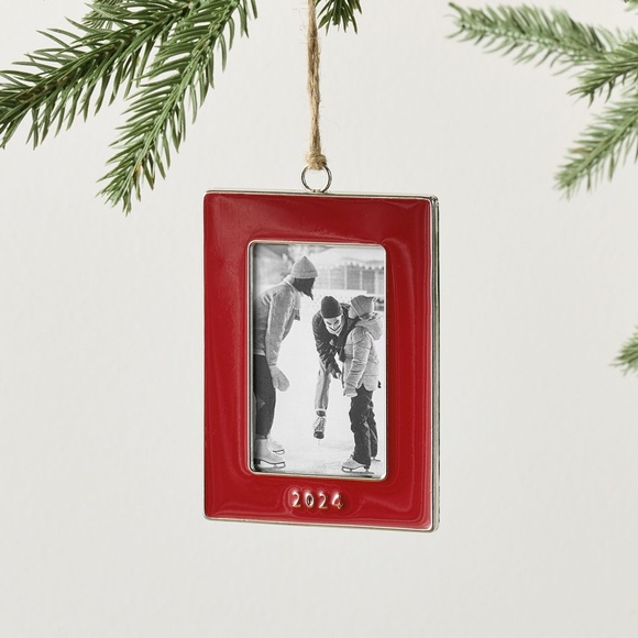 NWT Pottery Barn 2024 Rectangle Red Enamel Frame Christmas Ornament - Picture 1 of 3